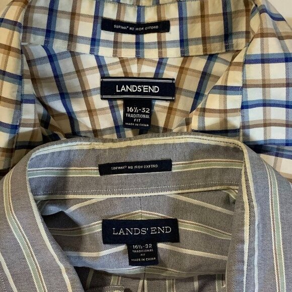 Land's End Men's Supima No Iron Oxford (Lot of 2) Button Up Shirts Size 16.5 - Picture 6 of 12